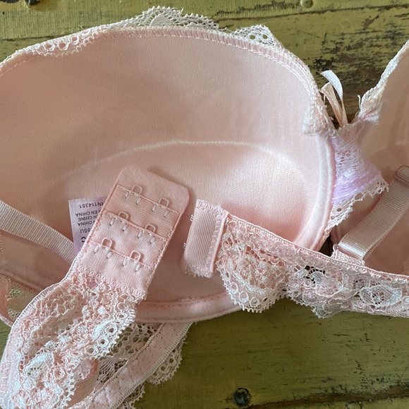 BODYCON LACE PUSHUP BRA STRETCH GIRLY PINK LACE PUSH-UP BRA 36C PINUP - Picture 11 of 11